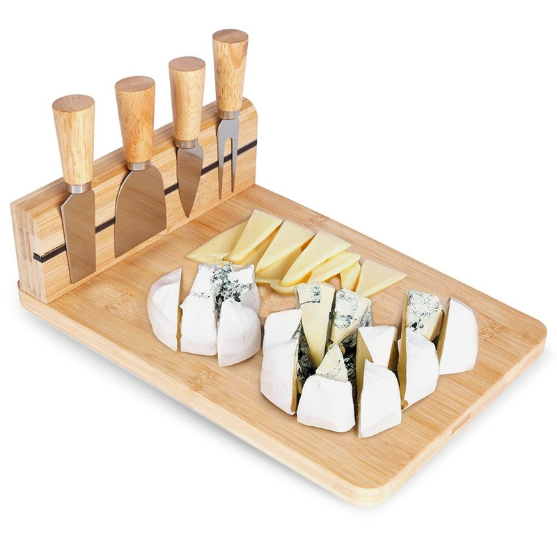 ORION Cheese board bamboo + 4 knives for cheese