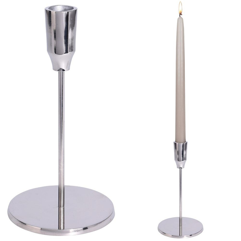 Kerzenständer Kerzenhalter Aluminium für Stabkerze in Silberfarbe 19,5 cm