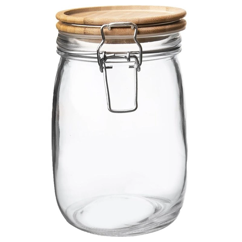 Einmachglas Vorratsglas Glasbehälter mit Bügelverschluss mit Bambusholzdeckel 1,1l