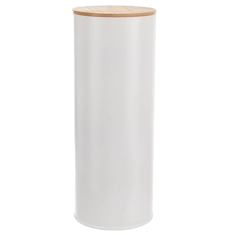 Pojemnik na żywność metalowy biały z bambusową pokrywką WHITELINE 28,5 cm