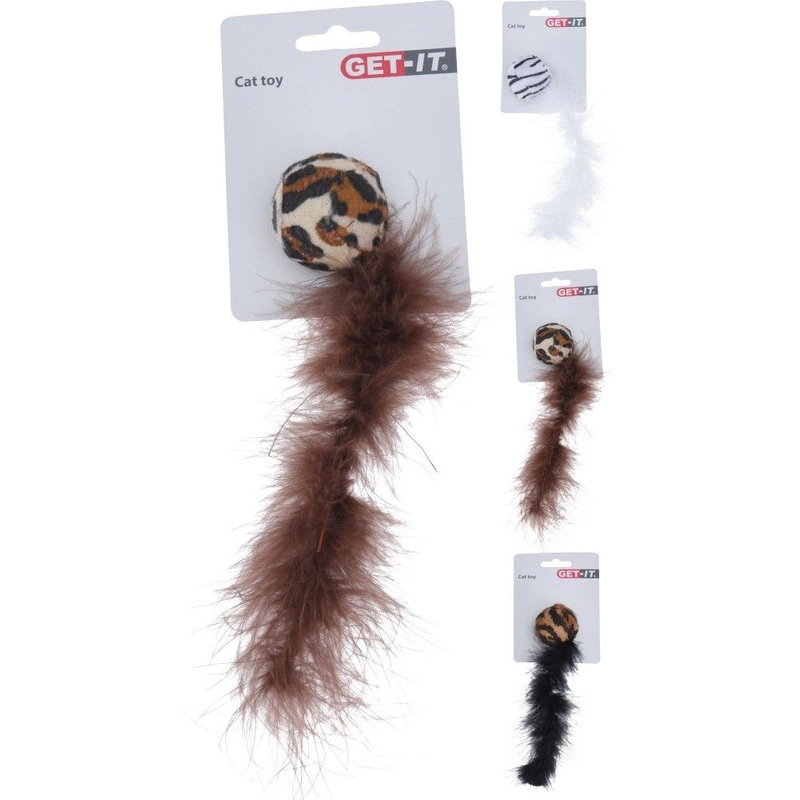 Zabawka dla kota myszka z piórkiem i kulką 25 cm