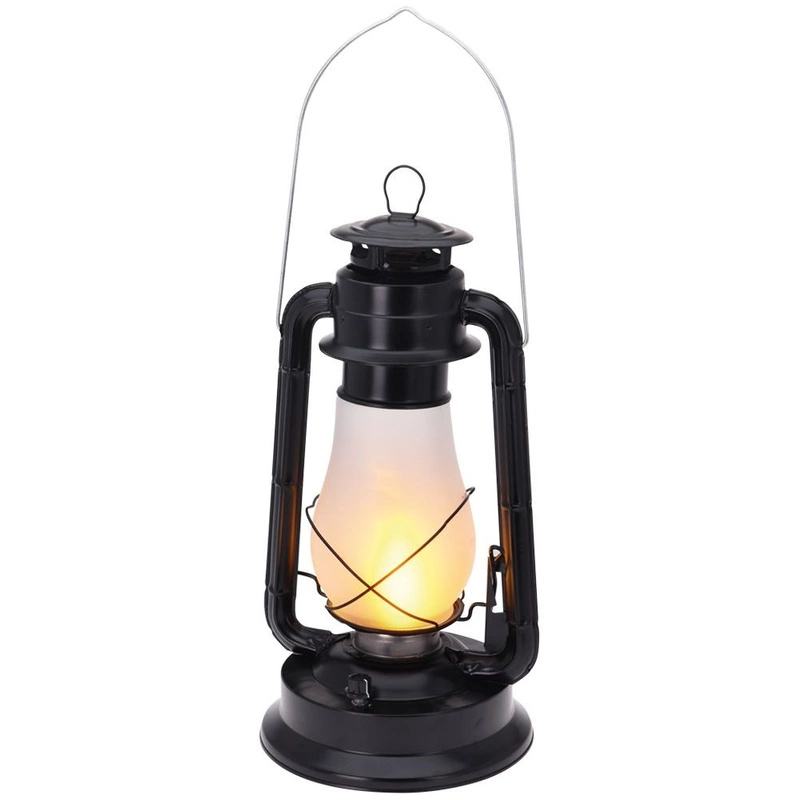 LED-Lampe Laterne mit Flammeneffekt LED-Laterne mit Flammenoptik aus schwarzem Metall 37 cm